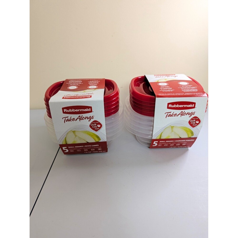 Rubbermaid TakeAlongs 10pc Square 1.26 Cup Clear Containers Red Snap Lids